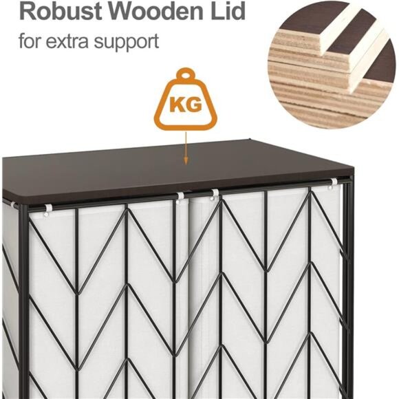 Laundry Basket with Wheels,HeavyDuty Laundry Hamper with Wood Lid,Clothes Hamper - Picture 6 of 7